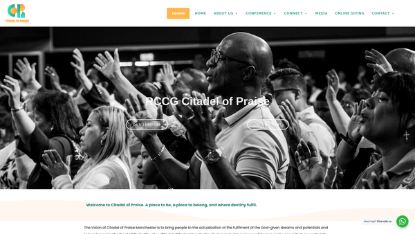 Screenshot of the Redeemed Christian Church Of God, Citadel Of Praise, Manchester website
