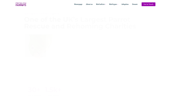 Screenshot of the Problem Parrots Welfare Organisation website