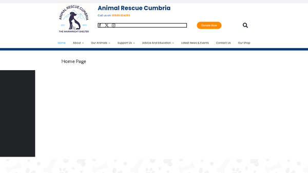 Screenshot of the Animal Rescue Cumbria (The Wainwright Shelter) CIO website