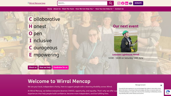 Screenshot of the Wirral Mencap website