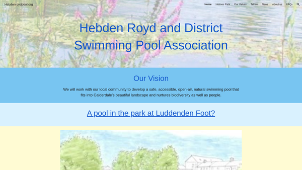 Screenshot of the Hebden Royd & District Swimming Pool Association Limited website