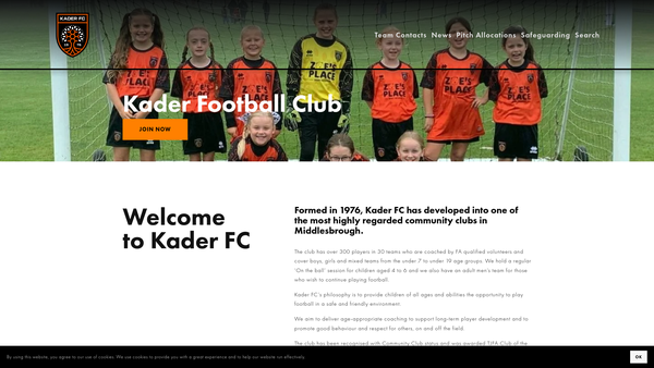 Screenshot of the Kader Football Club Limited website