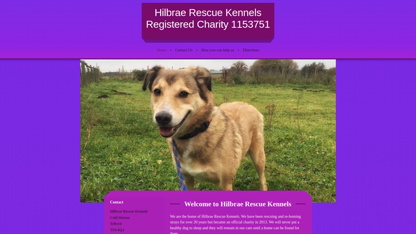 Screenshot of the Hilbrae Rescue Kennels website