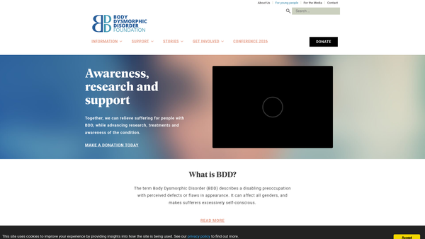 Screenshot of the The Body Dysmorphic Disorder Foundation website