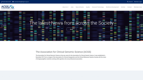 Screenshot of the The Association For Clinical Genomic Science website