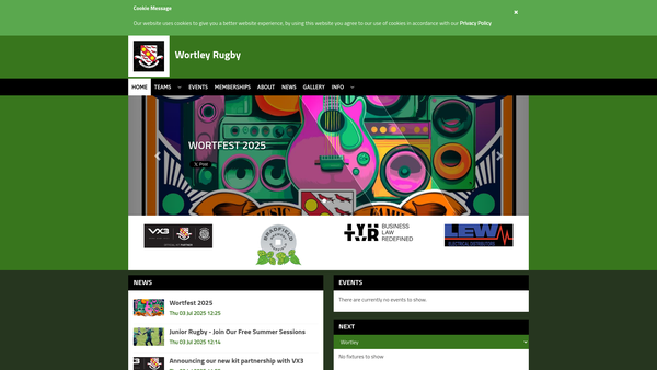 Screenshot of the Wortley Rugby Union Football Club Limited website