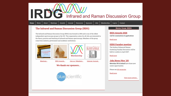 Screenshot of the Infrared And Raman Discussion Group (Irdg) website