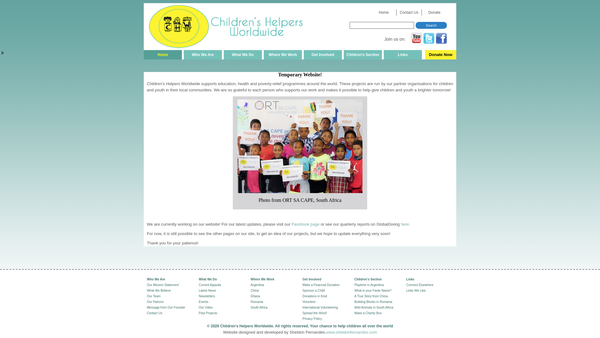 Screenshot of the Children's Helpers Worldwide website