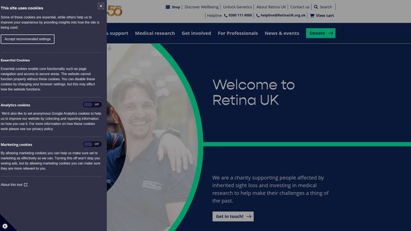 Screenshot of the Retina UK website