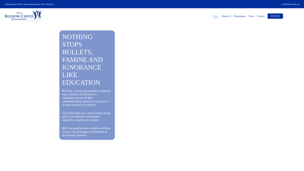 Screenshot of the The Billion Child Foundation website