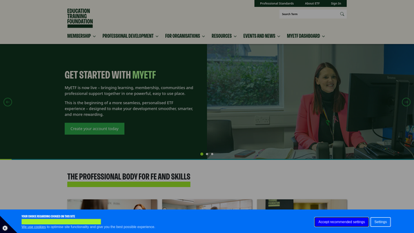 Screenshot of the The Education And Training Foundation website