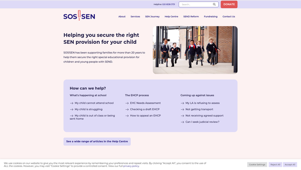Screenshot of the Sos! Special Educational Needs website