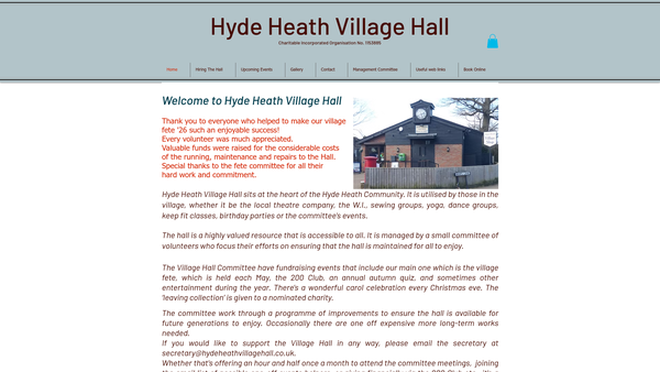 Screenshot of the Hyde Heath Village Hall website
