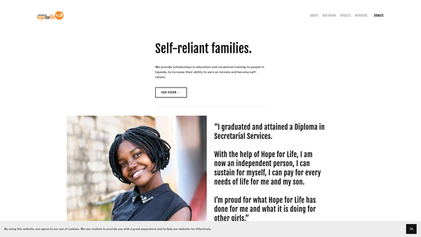 Screenshot of the Hope For Life Katanga website