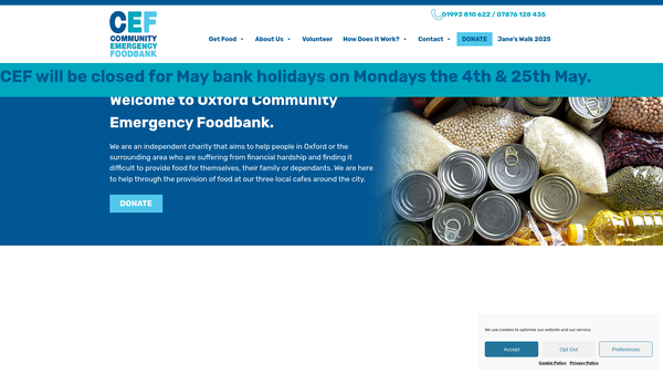 Screenshot of the Community Emergency Foodbank website
