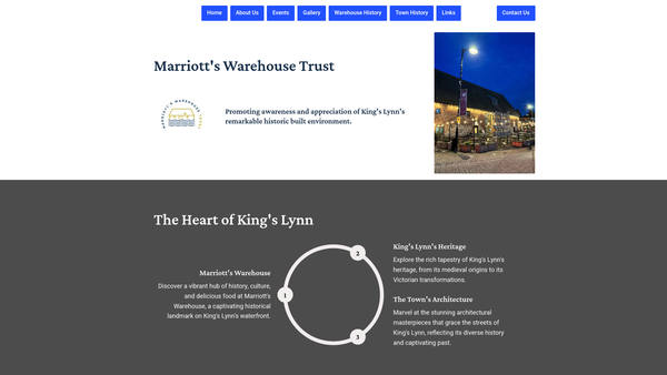 Screenshot of the The Marriotts Warehouse Trust website