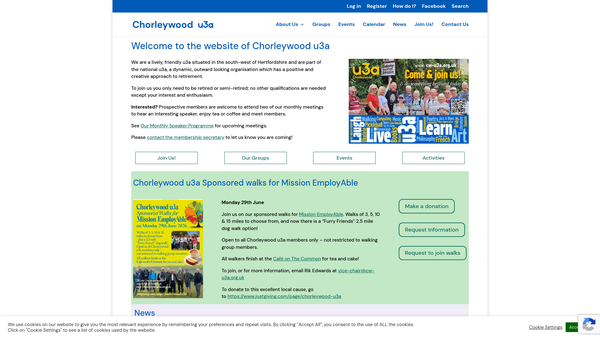 Screenshot of the Chorleywood University Of The Third Age website