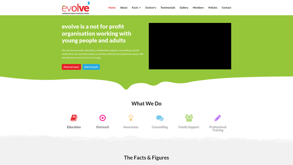 Screenshot of the Evolve - Tackling the Impact of Substance Misuse website