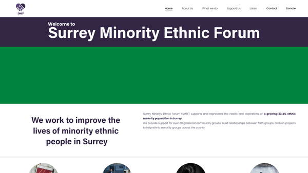 Screenshot of the Surrey Minority Ethnic Forum Ltd website