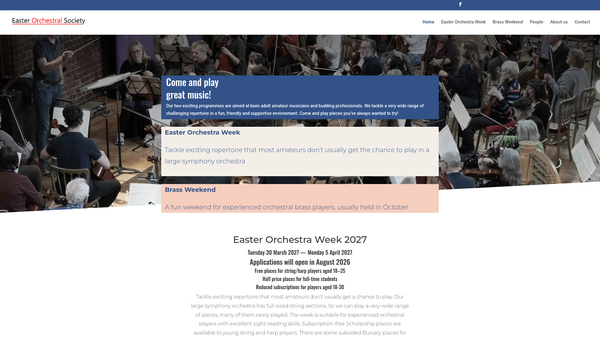 Screenshot of the Easter Orchestral Society website