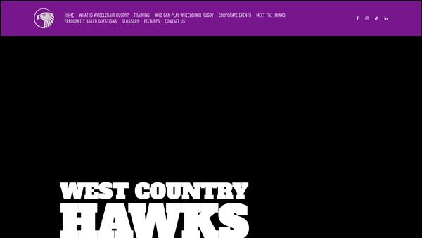 Screenshot of the Westcountry Hawks Wheelchair Rugby Club website