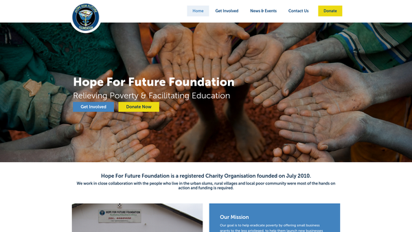 Screenshot of the Hope For Future Foundation website