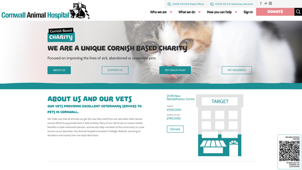 Screenshot of the Cornwall Animal Hospital Charity website