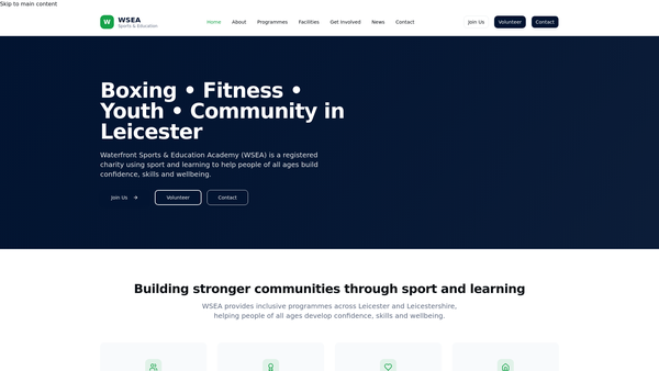 Screenshot of the Waterfront Sports & Education Academy website
