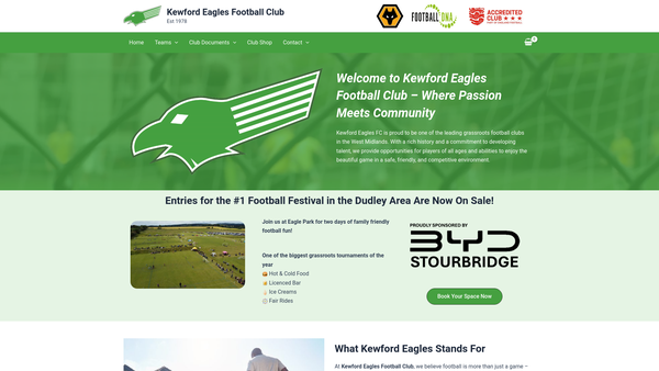 Screenshot of the Kewford Eagles Football Club website