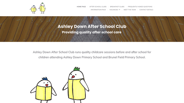 Screenshot of the Ashley Down After School Club And Holiday Playscheme website
