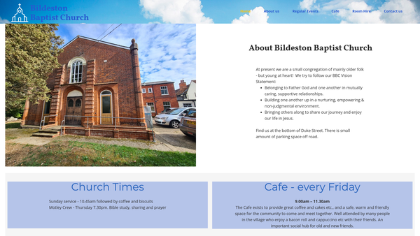 Screenshot of the Bildeston Baptist Church website
