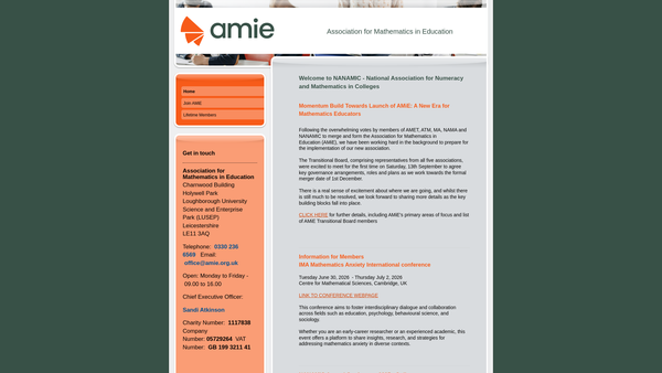 Screenshot of the National Association For Numeracy And Mathematics In Colleges CIO website