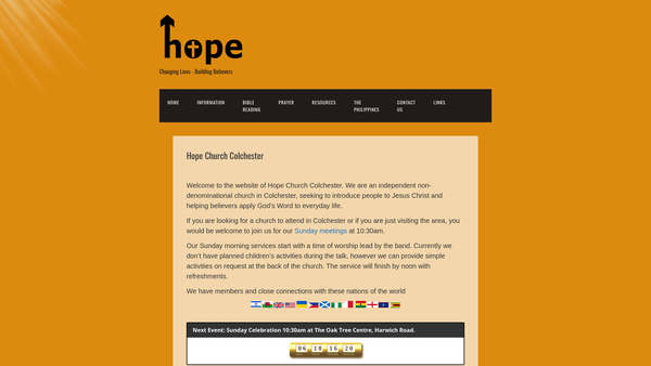 Screenshot of the Hope Church Colchester website