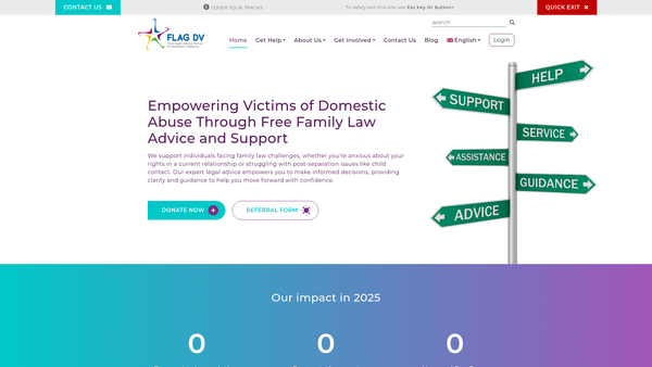 Screenshot of the Free Legal Advice Group For Domestic Violence (Flag Dv) website