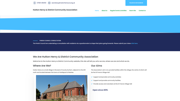 Screenshot of the Hutton Henry & District Community Association website