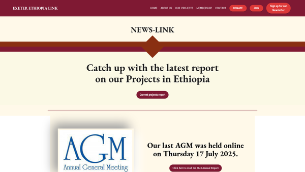 Screenshot of the Exeter-Ethiopia Link website