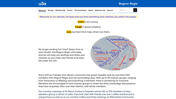 Screenshot of the Bognor Regis U3A website