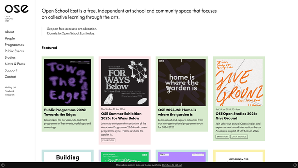 Screenshot of the Open School East website