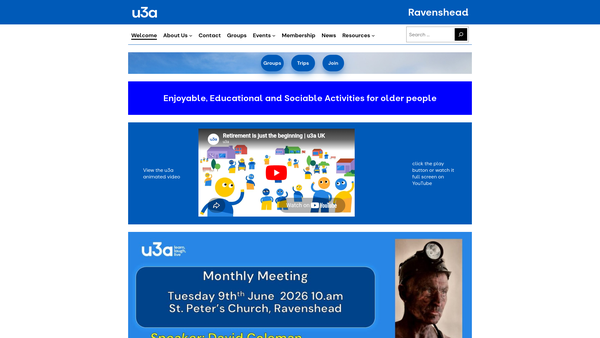 Screenshot of the Ravenshead U3A website