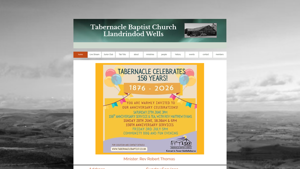 Screenshot of the Tabernacle Baptist Church, Llandrindod Wells website