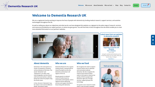 Screenshot of the Dementia Research UK website
