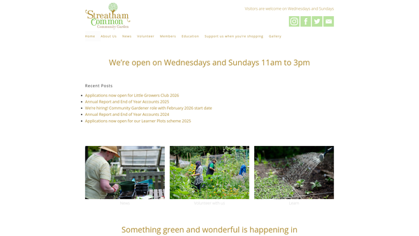 Screenshot of the Streatham Common Community Garden website