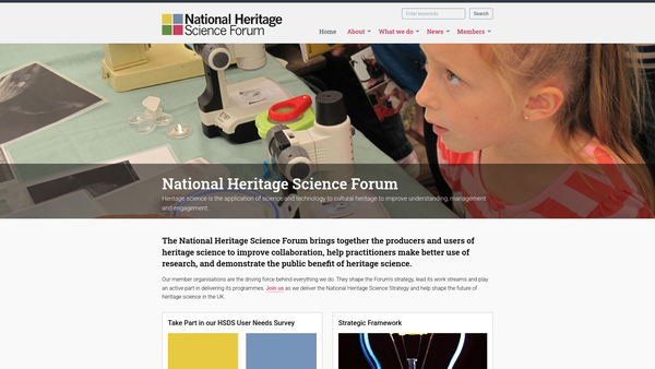 Screenshot of the National Heritage Science Forum website