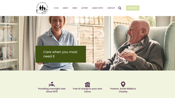 Screenshot of the Tender Nursing Care website
