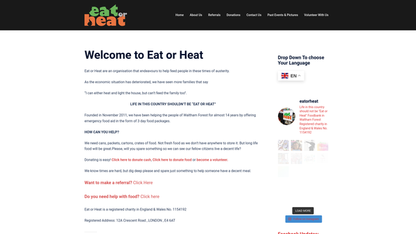 Screenshot of the Eat Or Heat website