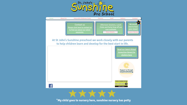 Screenshot of the St John's Sunshine Pre-School website