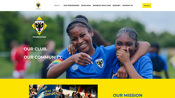 Screenshot of the AFC Wimbledon Foundation website