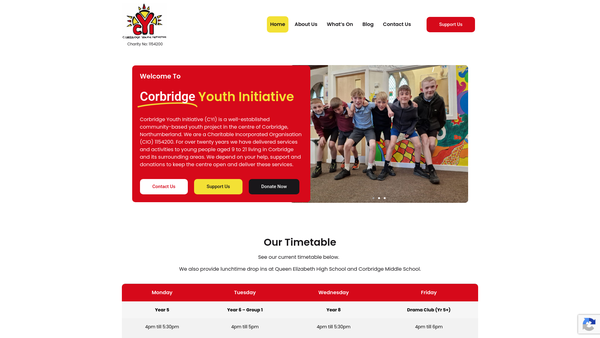 Screenshot of the Corbridge Youth Initiative CIO website