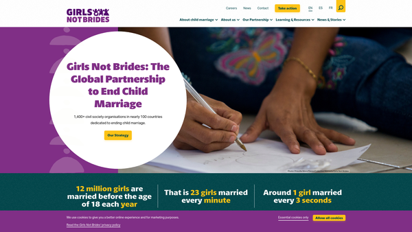 Screenshot of the Girls Not Brides: The Global Partnership To End Child Marriage website
