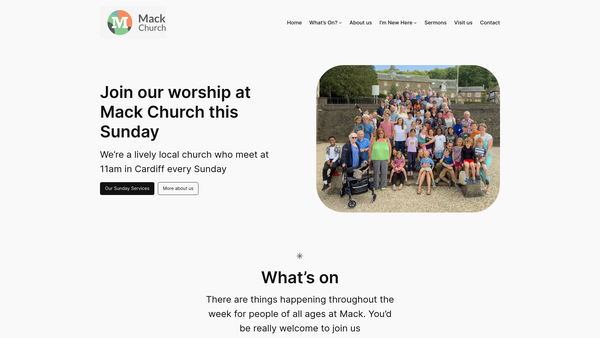 Screenshot of the Mackintosh Evangelical Church website